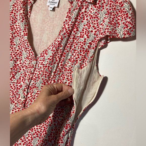 Lemisee! Australia Cotton Dress With Cap Sleeves V-Neck Collar Lined Size 4 - Picture 3 of 16